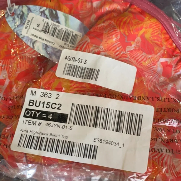 Prana Carmine Pink Safari Azra High Neck Bikini Top Pink Orange Zebra Sm… - Picture 7 of 9